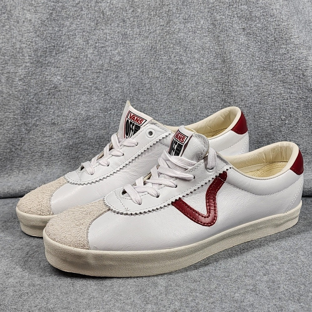 Vans Shoes Mens Size 10 White Red Leather Classic Low Top Skateboard Sneakers